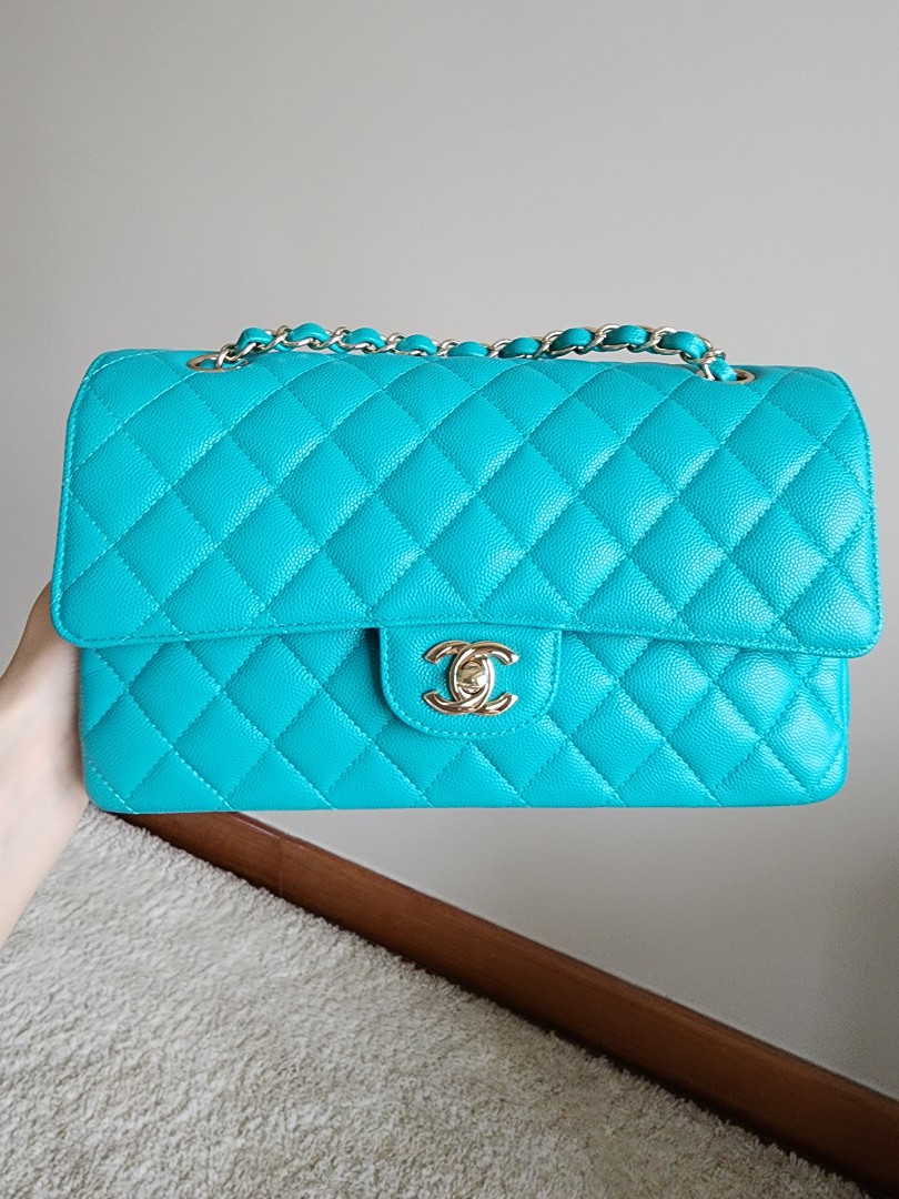 ❌RESERVED❌ Chanel Turquoise 17C Medium Caviar Classic Flap Bag with Gold  Hardware, Luxury, Bags & Wallets on Carousell