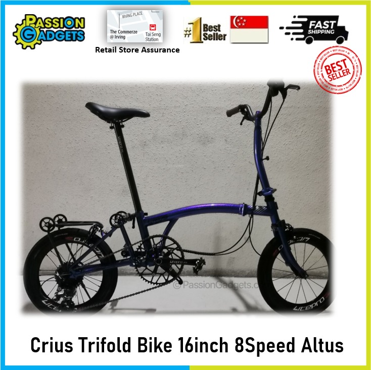 Crius Trifold bike 16 inch 8 Speed Chameleon Blue Altus foldable bike ...