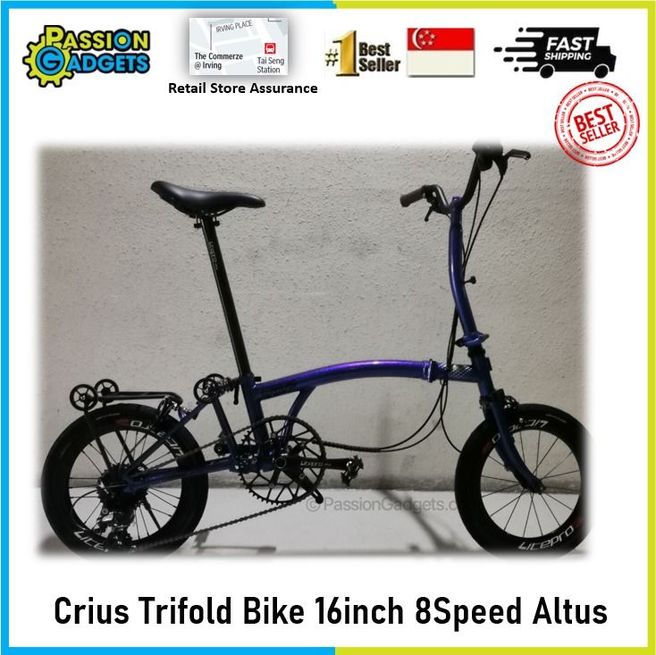 Crius Trifold bike 16 inch 8 Speed Chameleon Blue Altus foldable bike ...