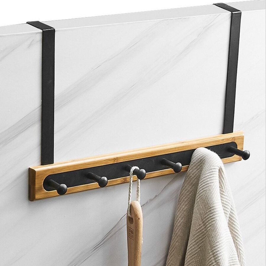Door Hanger Door Clothes Hanger Behind Door Hook Hanger Bamboo Wooden Bedroom Nail Free Back Type Seamless Wall Mounted