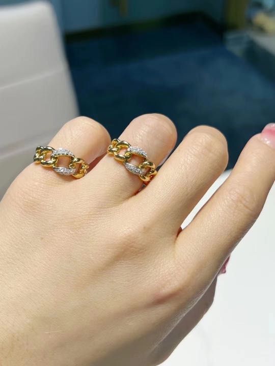 Chain design natural loose diamonds gold ring Women s Fashion