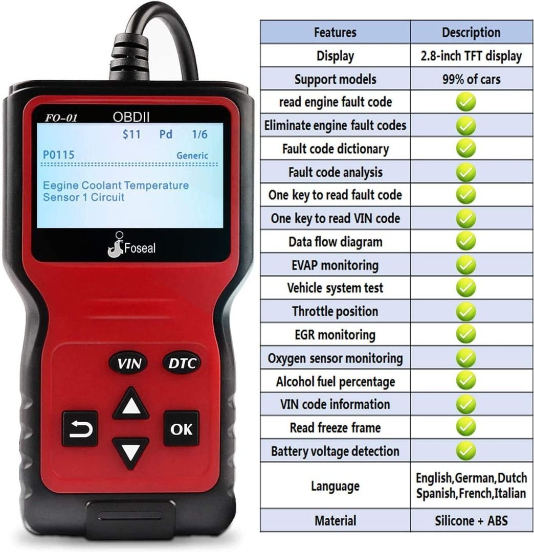 Foseal OBD2 Code Reader, OBD 2 Scanner Professional Enhanced Universal