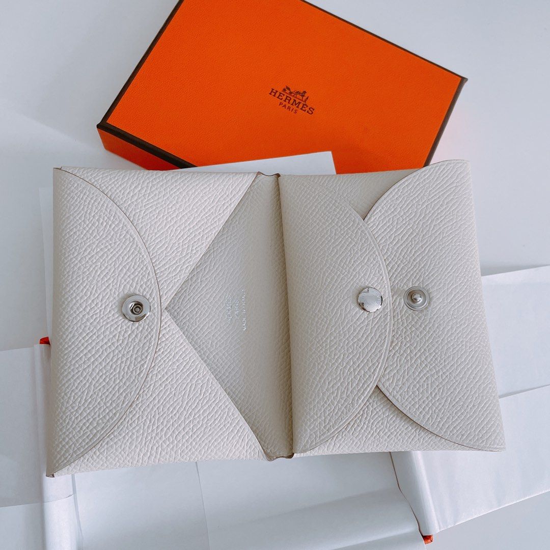 Hermes Calvi Duo Craie Epsom leather Silver hardware