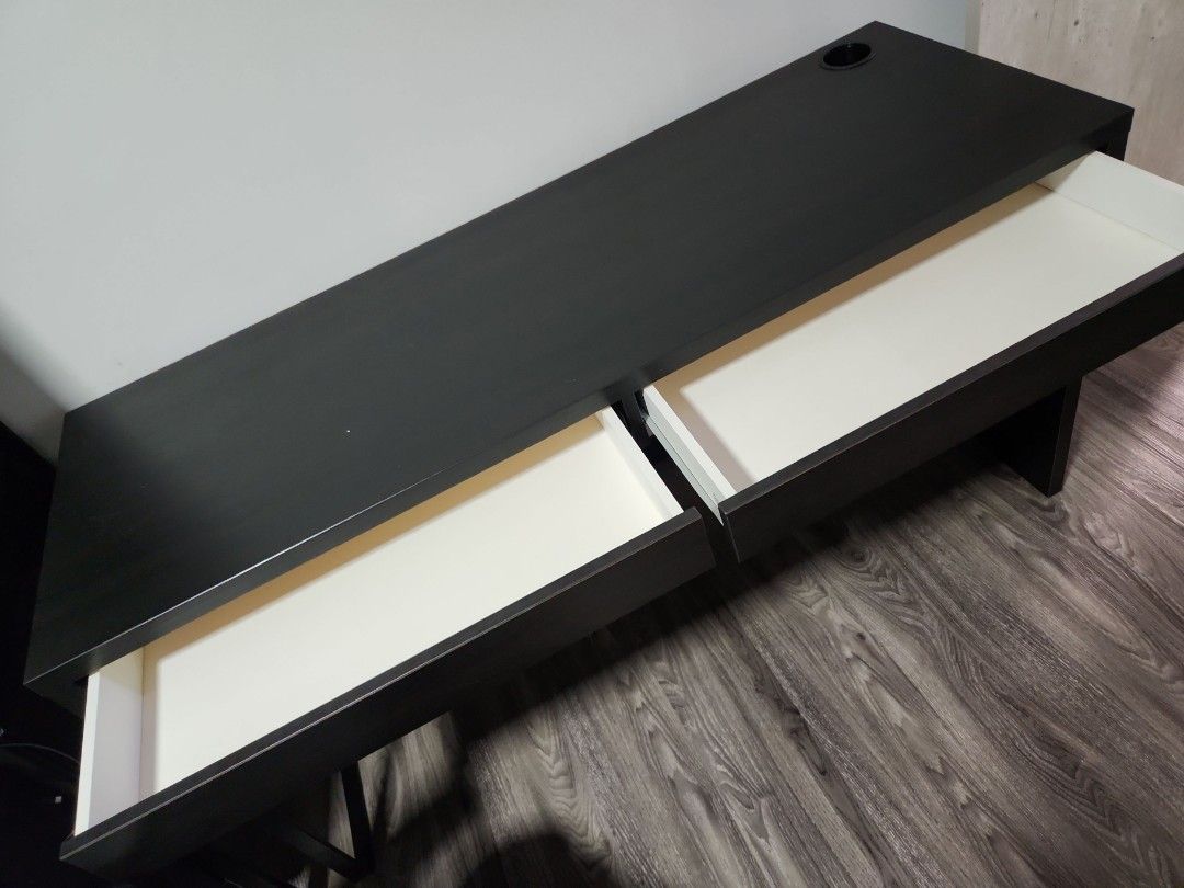 Ikea black table with 2 drawers, Furniture & Home Living, Furniture