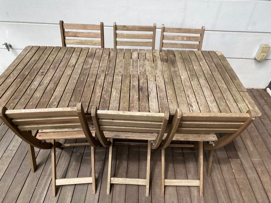 IKEA outdoor dining table with 6 (foldable) chairs, Furniture & Home