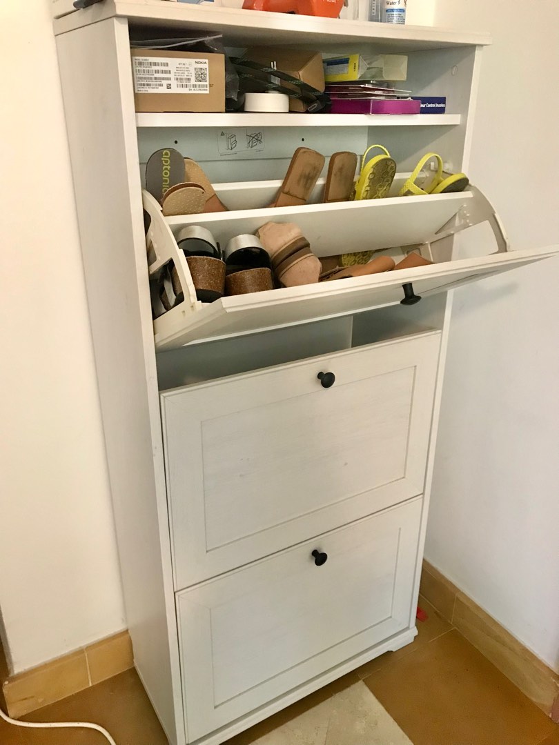 Ikea wooden white 3tier shoe rack, Furniture & Home Living, Furniture