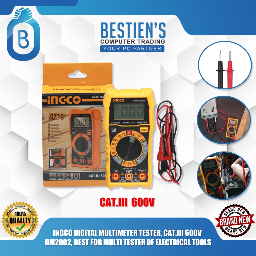 INGCO DIGITAL MULTIMETER TESTER, CAT.III 600V DM2002, BEST FOR MULTI
