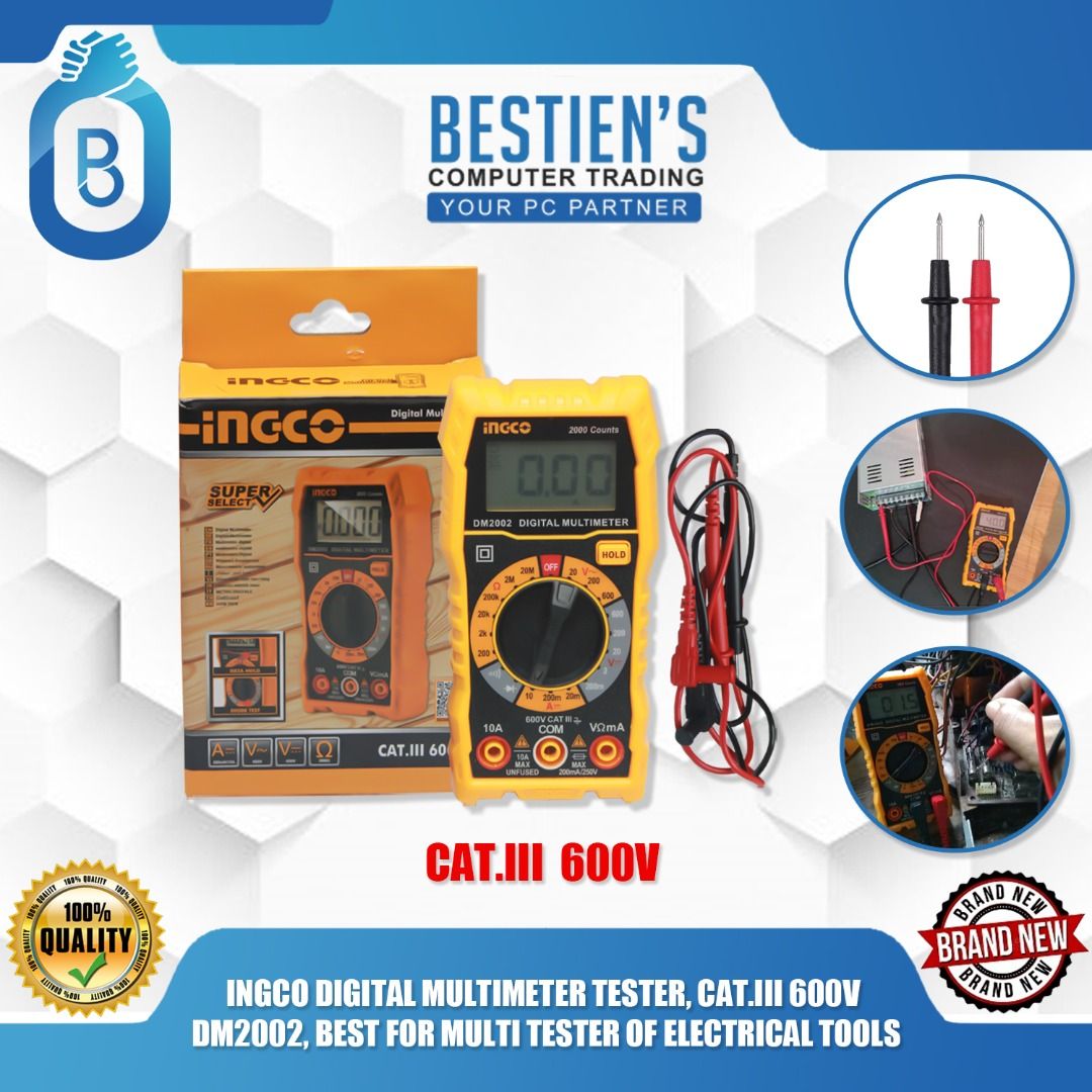 INGCO DIGITAL MULTIMETER TESTER, CAT.III 600V DM2002, BEST FOR MULTI