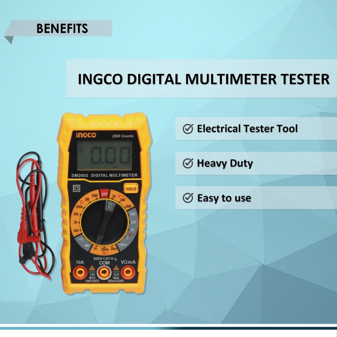 INGCO DIGITAL MULTIMETER TESTER, CAT.III 600V DM2002, BEST FOR MULTI