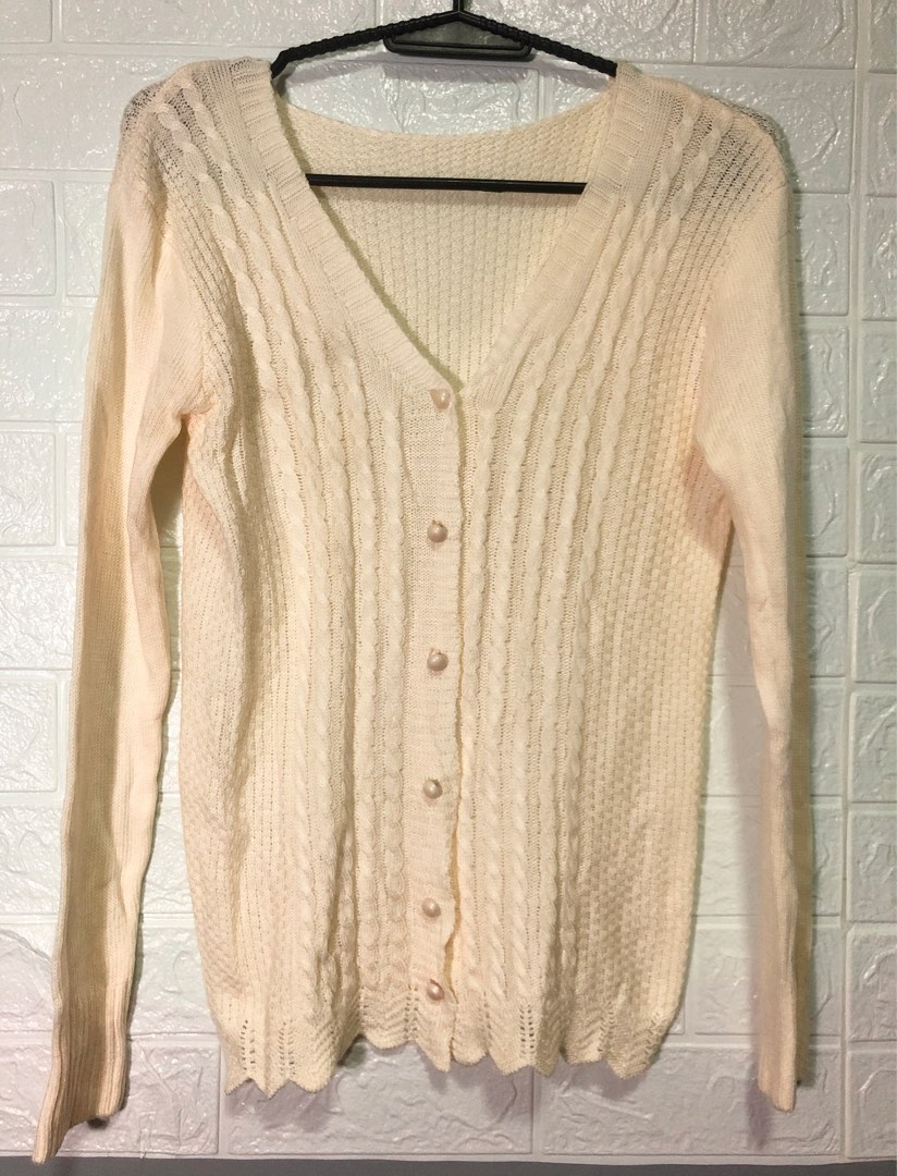 LIGHT CREAM crochet cardigan, Women's Fashion, Coats, Jackets and