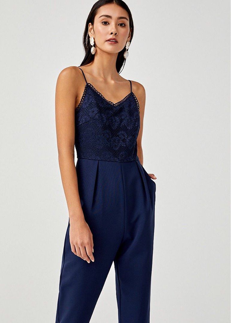 Love Bonito navy blue lace jumpsuit