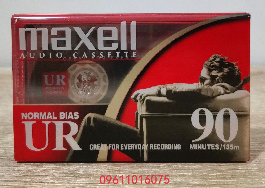 MAXELL UR90 Cassette Tape (Category: Portable Audio Accessories) located in Cebu City. Submitted by cebu_vintage_audio (Listing ID 1195535586, Image 1). Description: Sealed tape, Normal bias Type 1 90 mins playing time; 45 min each side call/text: 09611016075.