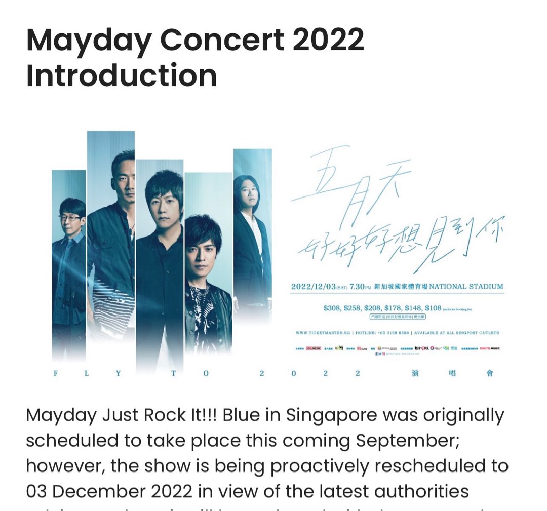 Mayday concert singapore x2 tickets, Tickets & Vouchers, Event Tickets