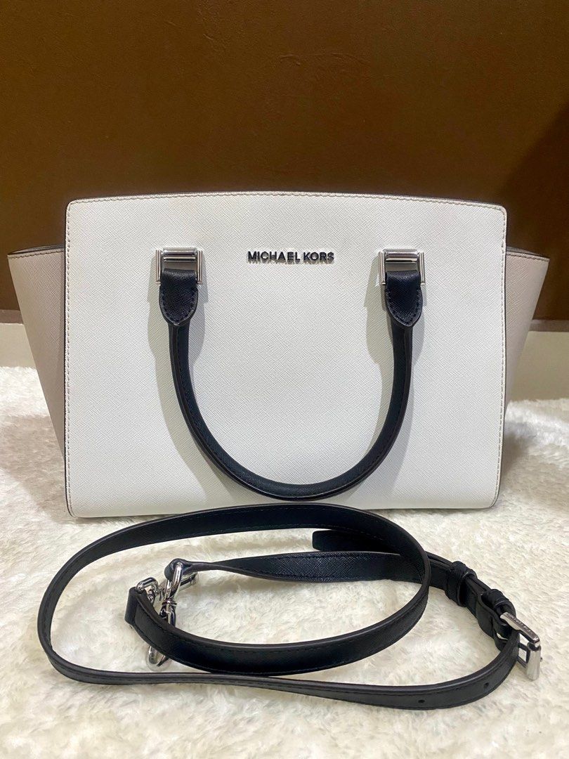 Michael Kors - Selma Medium Color-Block Saffiano Satchel Blue