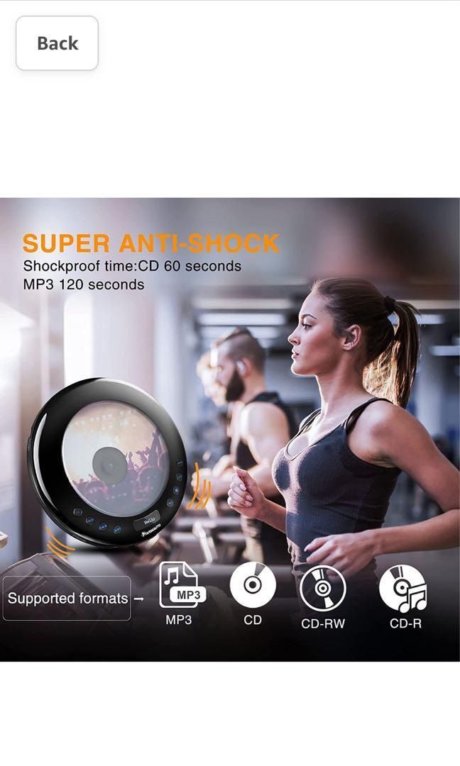 NAVISKAUTO Portable CD Player for Car with 2000mAh Rechargeable Battery