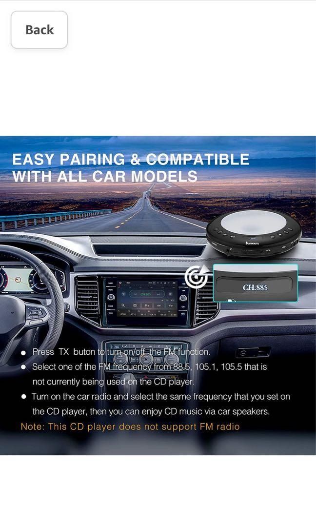 NAVISKAUTO Portable CD Player for Car with 2000mAh Rechargeable Battery