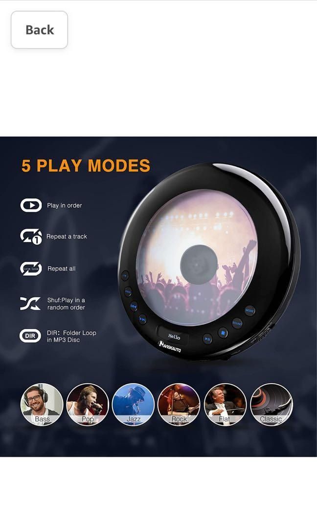 NAVISKAUTO Portable CD Player for Car with 2000mAh Rechargeable Battery