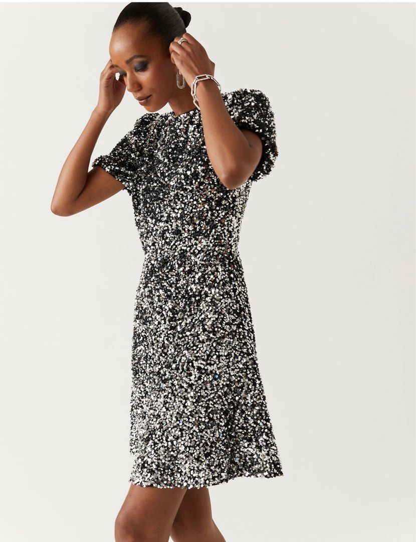 NEW M S Sequin Round Neck Knee Length Tea Dress Marks Spencer