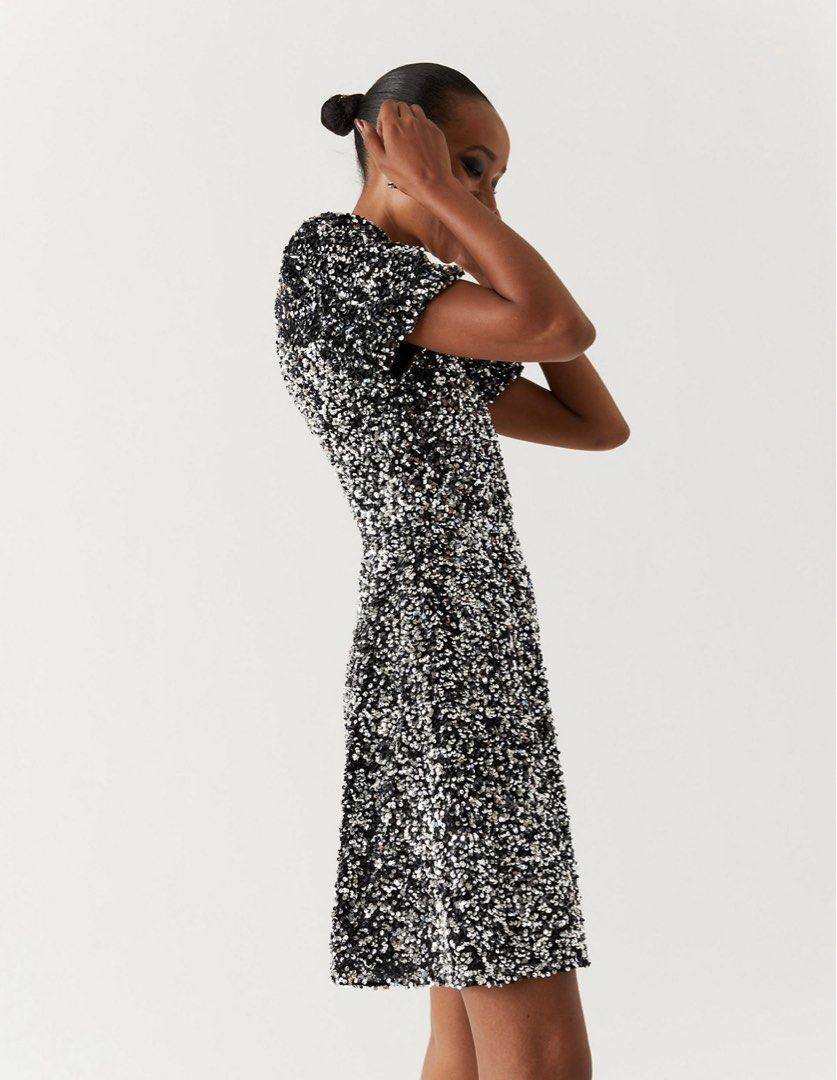 NEW M S Sequin Round Neck Knee Length Tea Dress Marks Spencer Women s Fashion Dresses Sets Dresses on Carousell