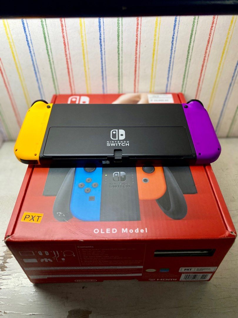 Nintendo Switch Oled Purple and Orange Joycons w/ Freebies, Video