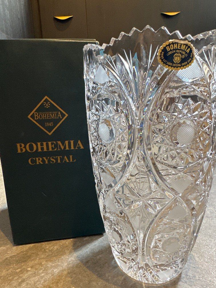 Original Unused Bohemia Crystal Vase Height 24cm, Furniture & Home