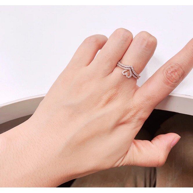 Sparkling Pink Heart Wishbone Ring Set