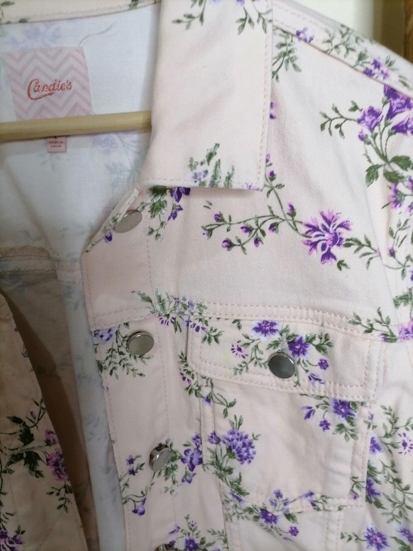 Pastel pink floral denim jacket, Women's Fashion, Coats, Jackets and