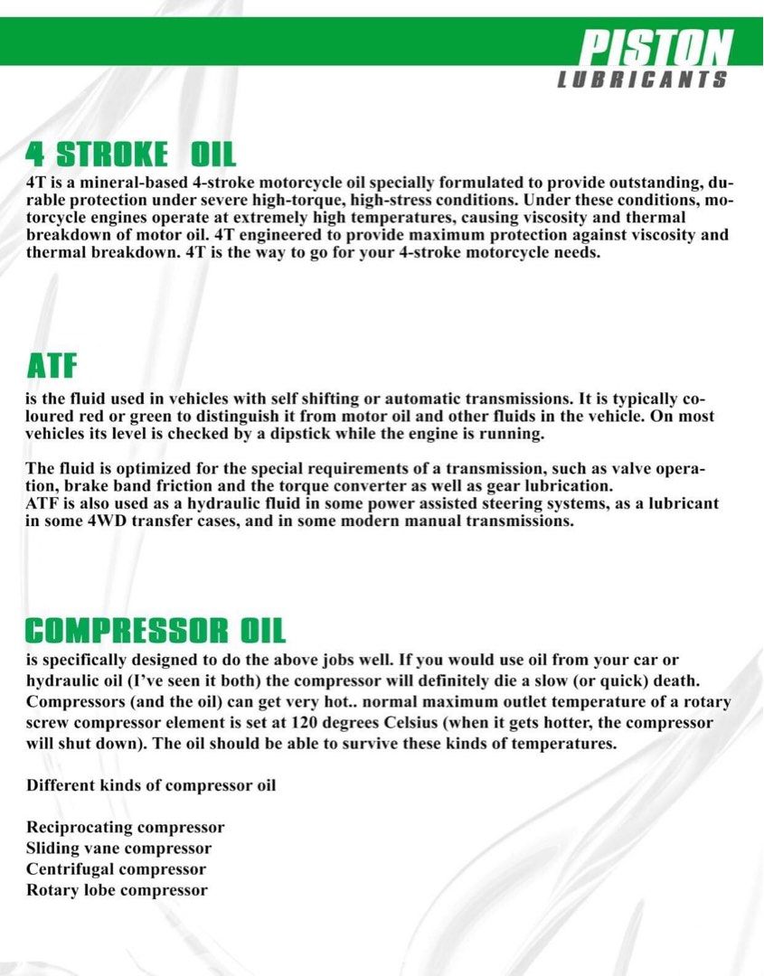 piston industrial lubricants (Category: Cleaning Tools & Supplies) located in Quezon City. Submitted by olxph_441031685 (Listing ID 238498952, Image 1). Description: This listing is hosted on Carousell on behalf of OLX Philippines. Gear oil, motor oil , hydraulic oil , cutting oil, compressor oil, transformer oil ...etc In drums (200 liter) and in pail (20liter).