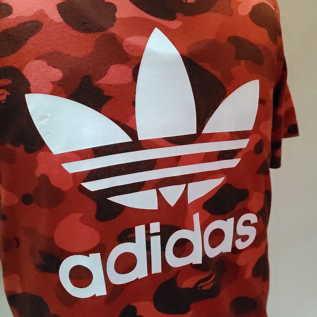 Rare Item ‼️Preloved FW18 Bape X Adidas Red Camo S/S Tee Pit 20.8, Men's Tops & Sets, Tshirts & Polo Shirts on Carousell