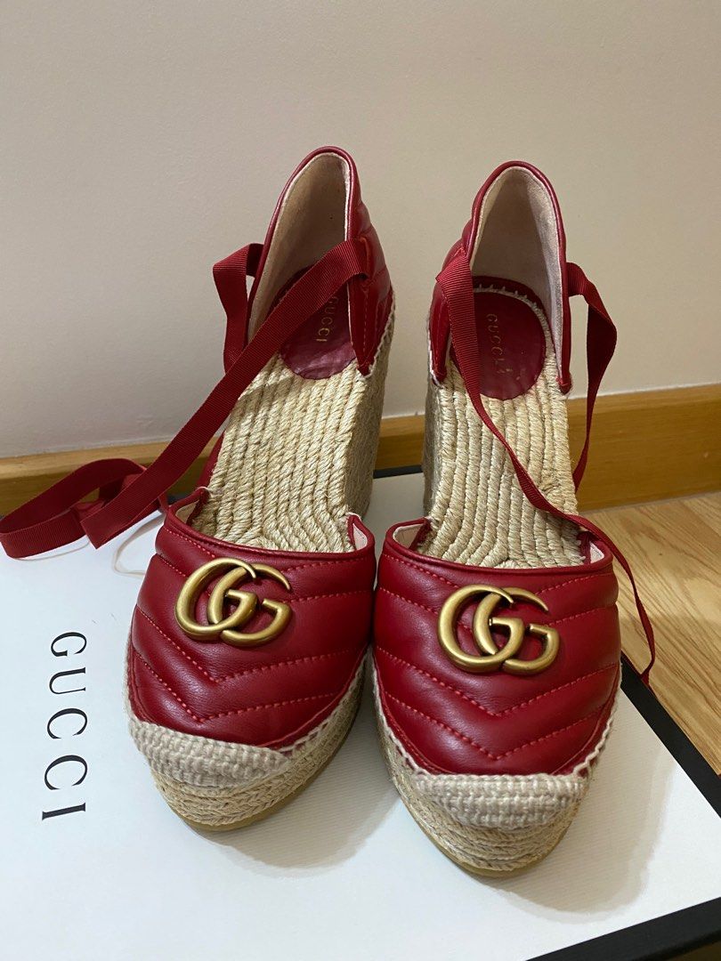 RTP1.2K Size 39.5 Gucci Platform Espadrilles in Red Luxury