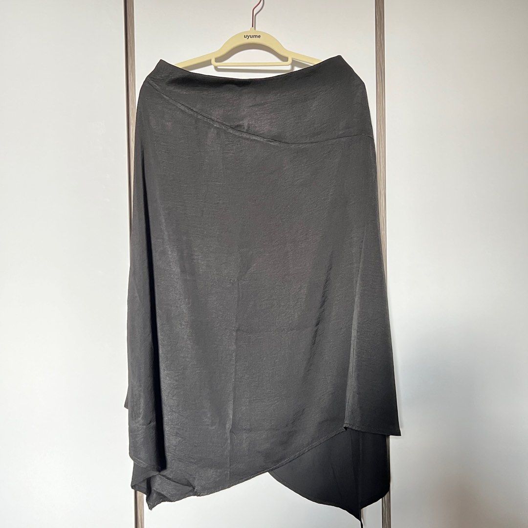 Satin Asymmetrical Long Skirt, Women's Fashion, Bottoms, Skirts on Carousell