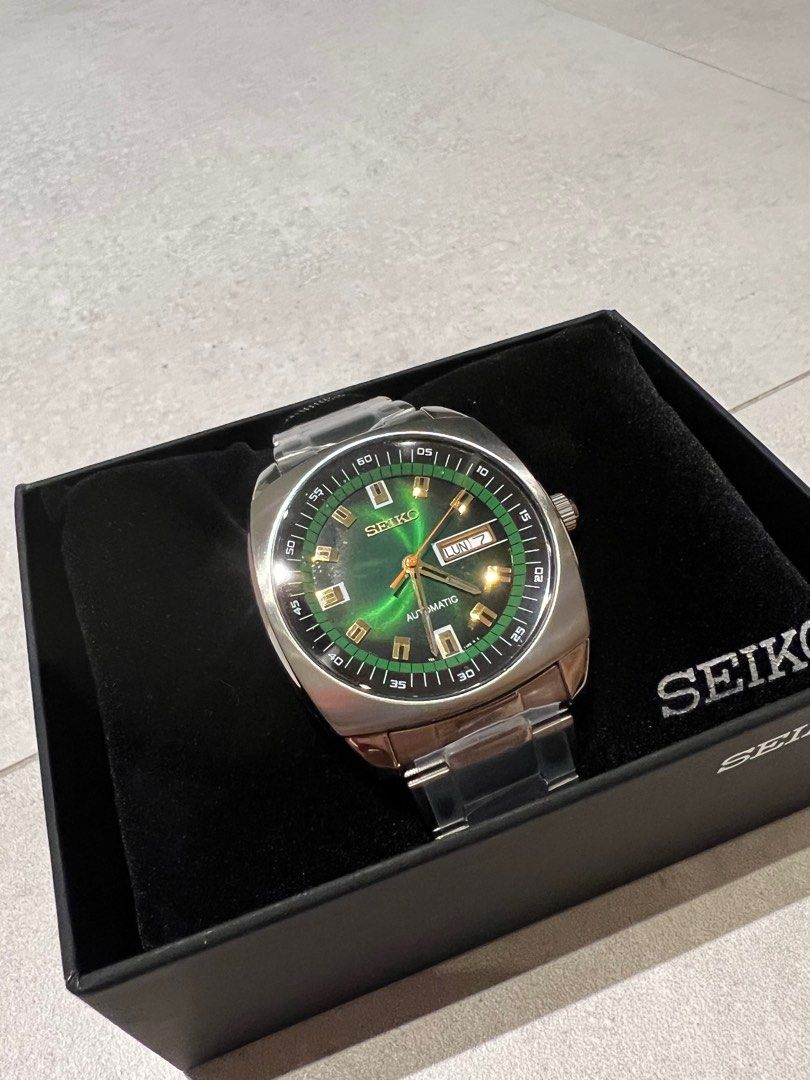 Seiko men's snkm97 analog green 2025 dial automatic silver stainless steel watch