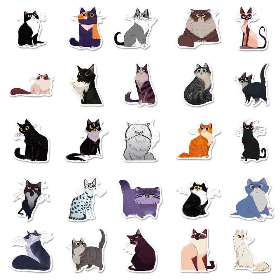Cat Shape Sticker (Stickers) 50pc Cats Pixar Cartoon Cute Funny Shapes Sizes Orange ...