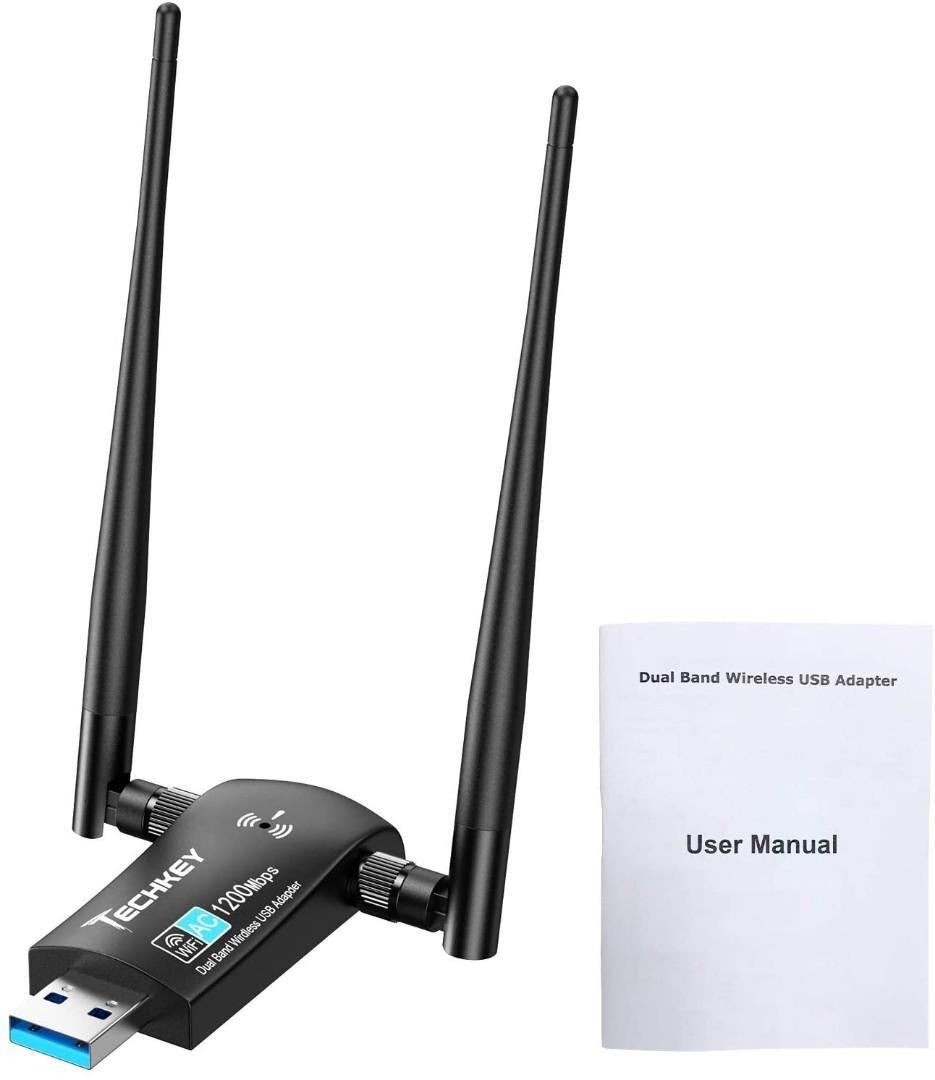 T248 USB WiFi Adapter, Techkey USB WiFi Dongle Dual WiFi Antenna 1200Mbps Dual Band 2.42GHz