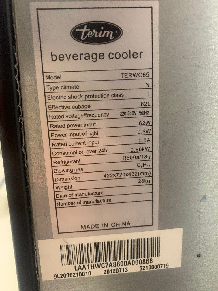 Terim wine beverage cooler, TV & Home Appliances, Kitchen Appliances, Wine Cellar & Storage on