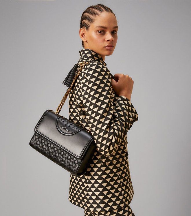 Tory burch large size fleming convertible shoulder bag black large size instock