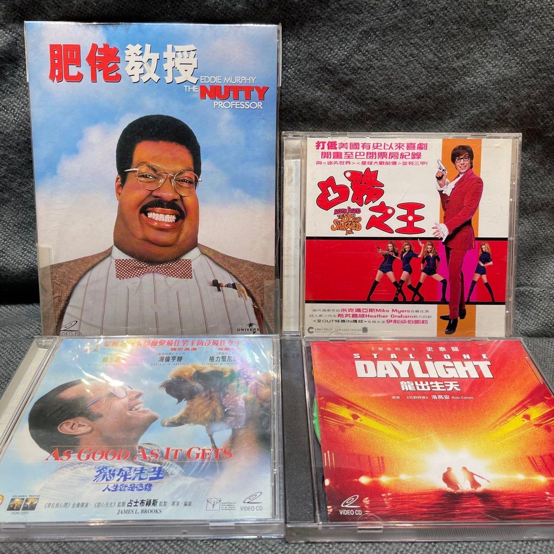VCD. English movies. Twins. Twister. Forces of Nature. Deep Impact. The Nutty Professor. Austin Powers. As Good As It Gets. Daylight. Chinese