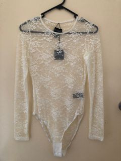 White Mesh Bodysuit Floral