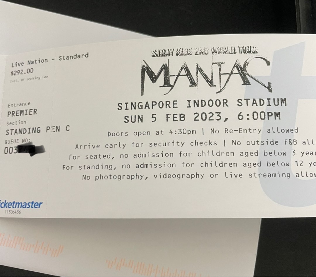 WTS skz maniac concert in singapore cat A standing pen c, Tickets