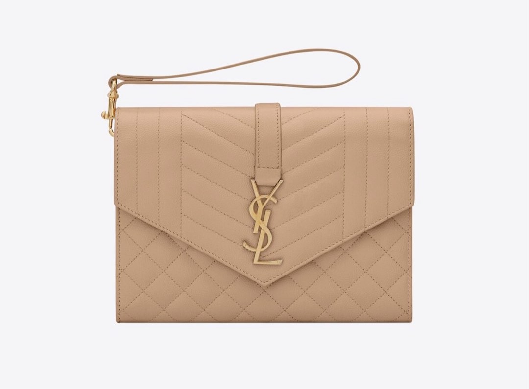 YSL Monogram Clutch in Dark Beige, Luxury, Bags & Wallets on Carousell