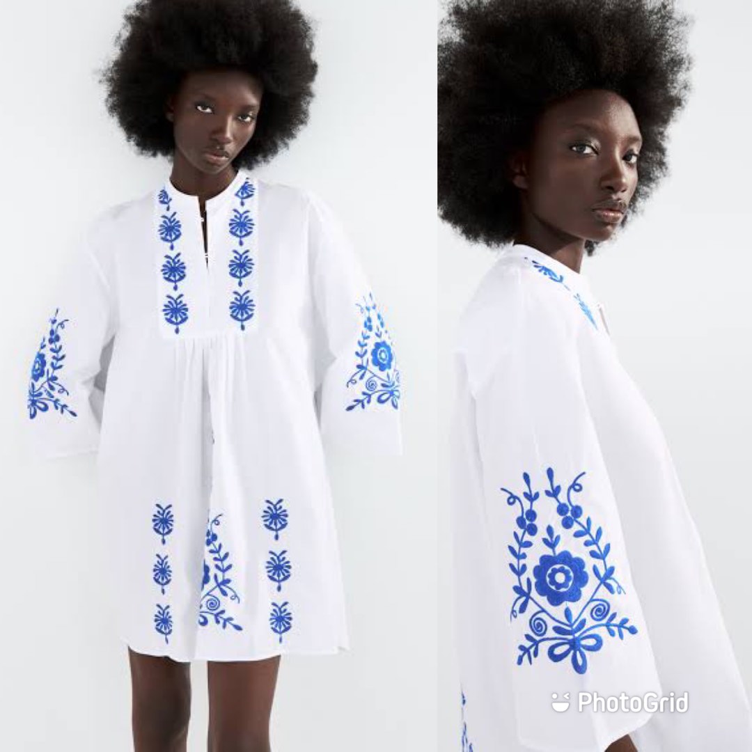 Zara White Embroidered Dress (good as new), Women's Fashion, Dresses