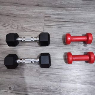 5 lbs Hex and 3 lbs Dumbbells