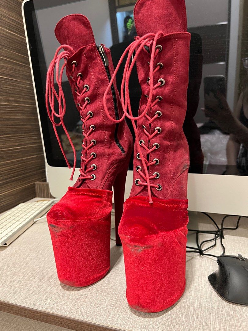 Red boots cheap lace up