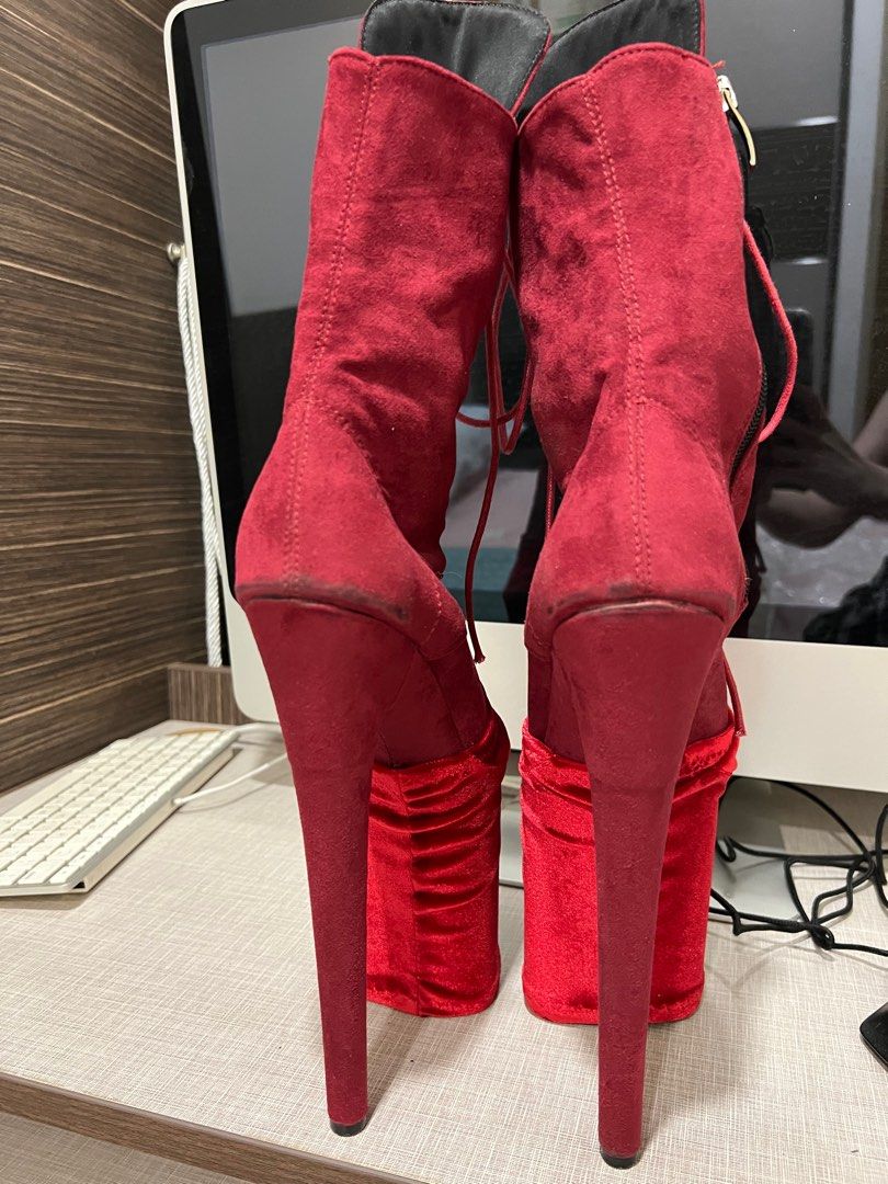 Red suede high best sale heel boots