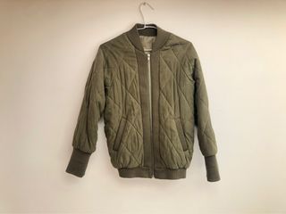 秋冬軍綠鋪棉菱格棒球外套（很防風