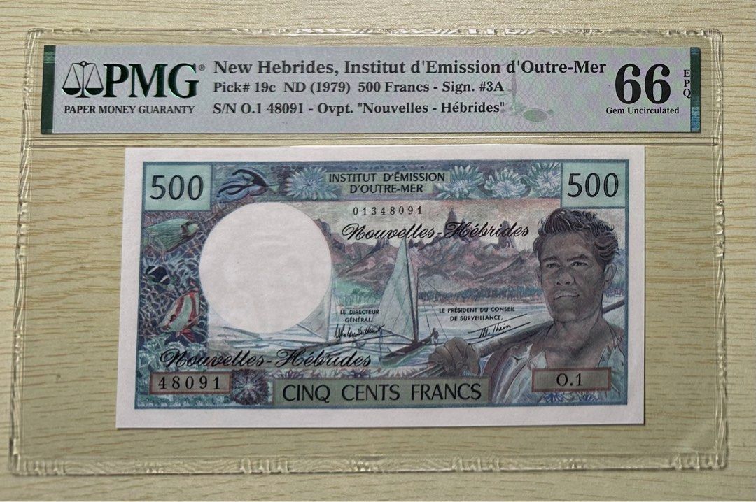 法屬新喀里多尼亞銀行，$ 500法郎，1979年，號碼：0.1/48091，已評PMG 