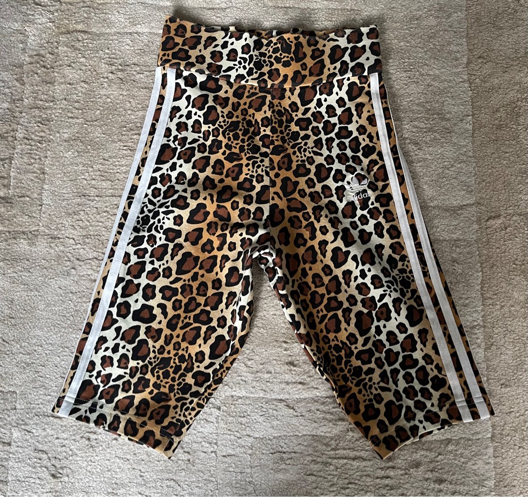 adidas Originals all over leopard print legging shorts in brown