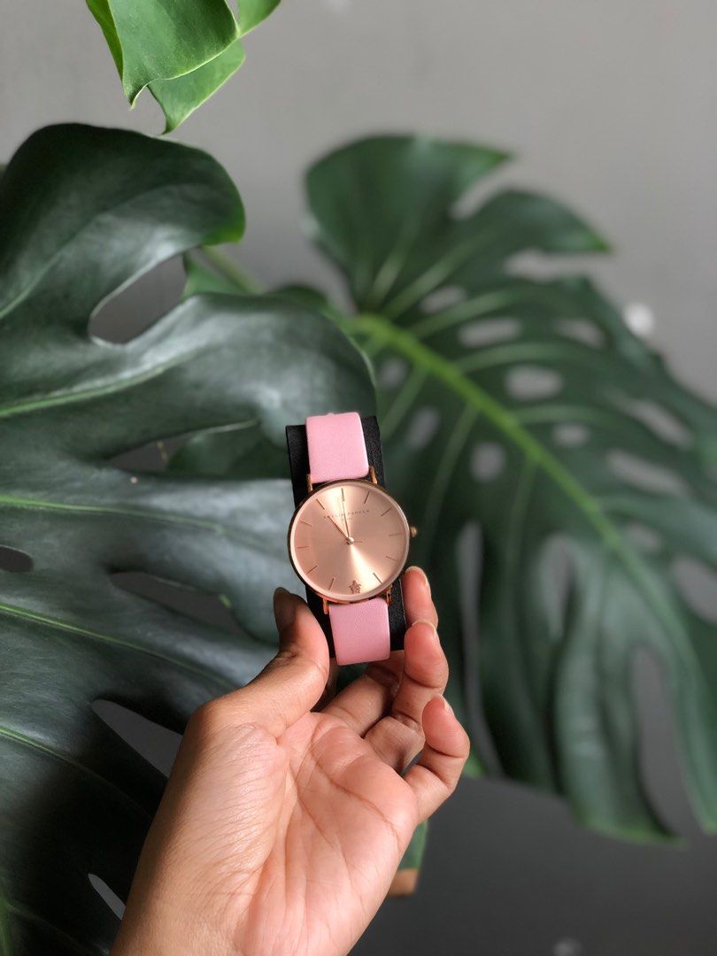 amelia parker minimalist rose gold watch face with pink genuine