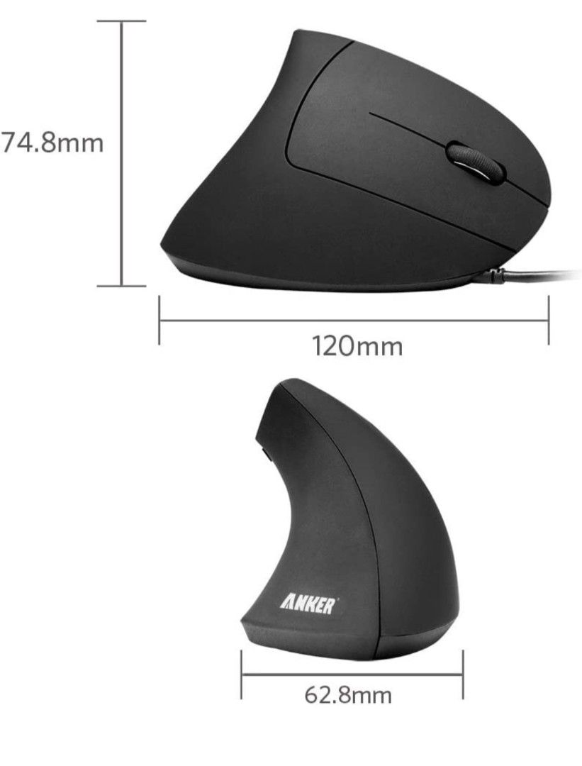 Anker Vertical Ergonomic Optical USB Wired Mouse 1000 / 1600 DPI, 5