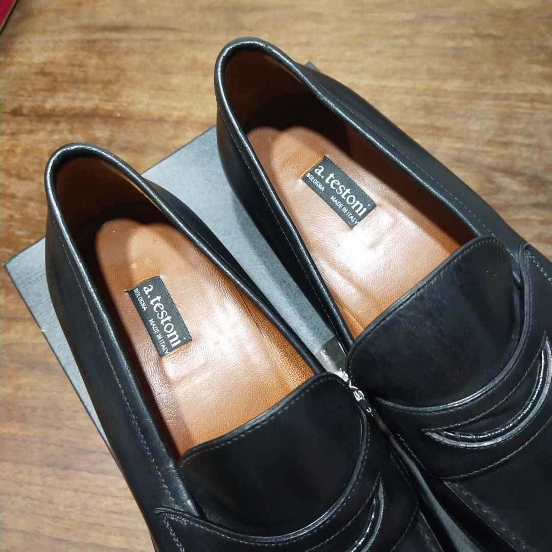 A.Testoni Black Label Penny Loafers 8-8.5US, Men's Fashion ...
